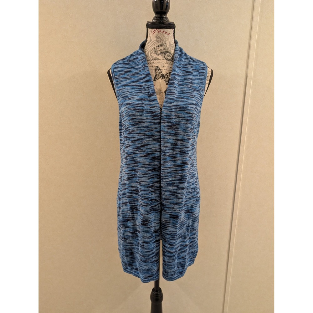 Chico's Blue Space Dye Knit Long Cardigan Sweater Vest Duster Women's Size 1